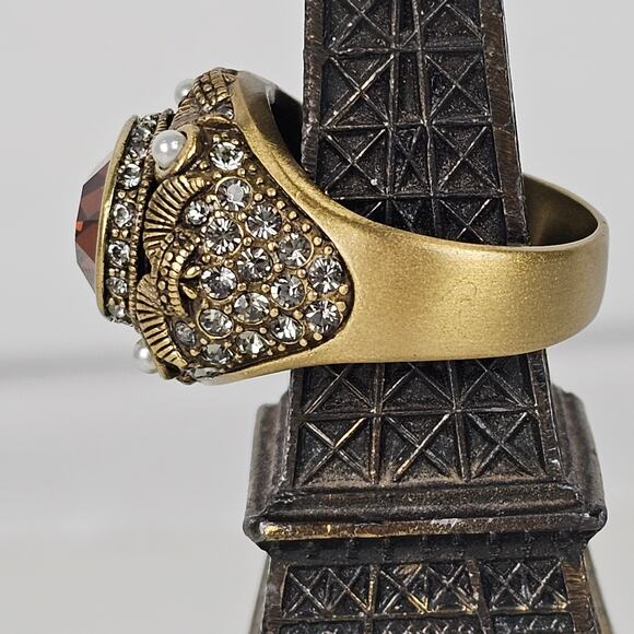 Heidi Daus oval topaz pearl rhinestone cocktail ring 11.5 glitz drag grandma - Picture 4 of 5